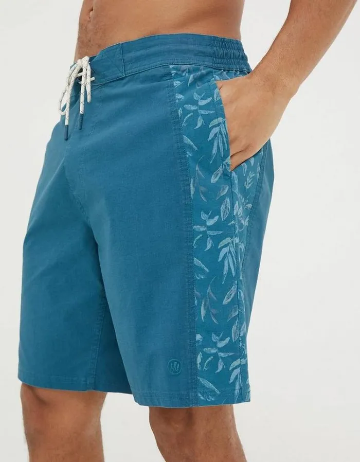Men FatFace Swimwear Camber Panel Print Swim Shorts Teal Green