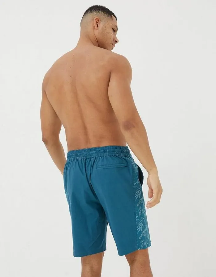 Men FatFace Swimwear Camber Panel Print Swim Shorts Teal Green