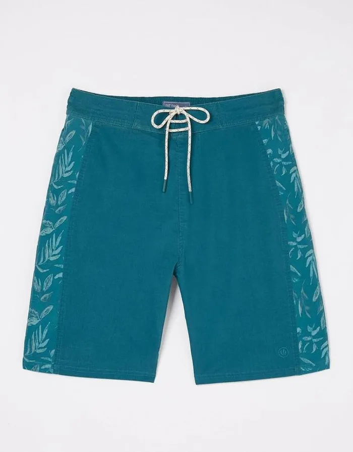 Men FatFace Swimwear Camber Panel Print Swim Shorts Teal Green