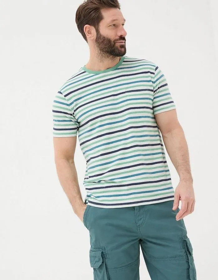 Men FatFace TShirts Falmouth Stripe Crew TShirt Natural White