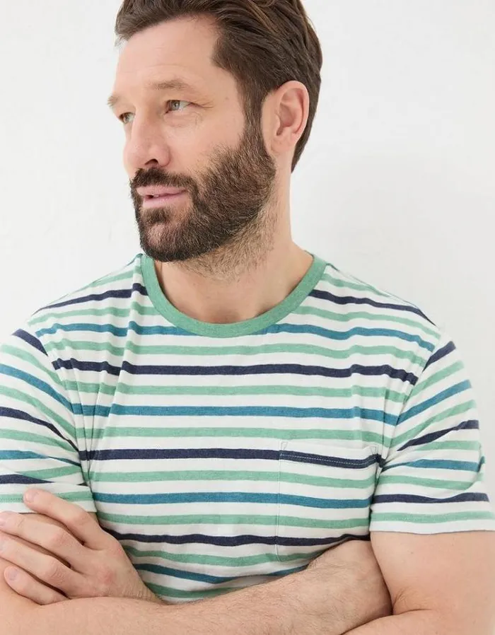 Men FatFace TShirts Falmouth Stripe Crew TShirt Natural White