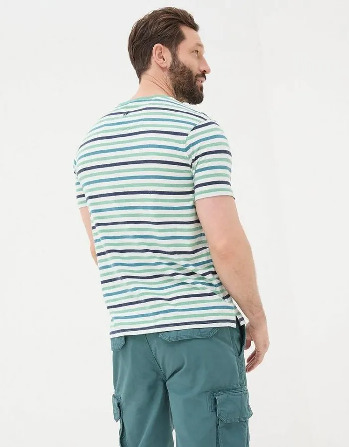 Men FatFace TShirts Falmouth Stripe Crew TShirt Natural White