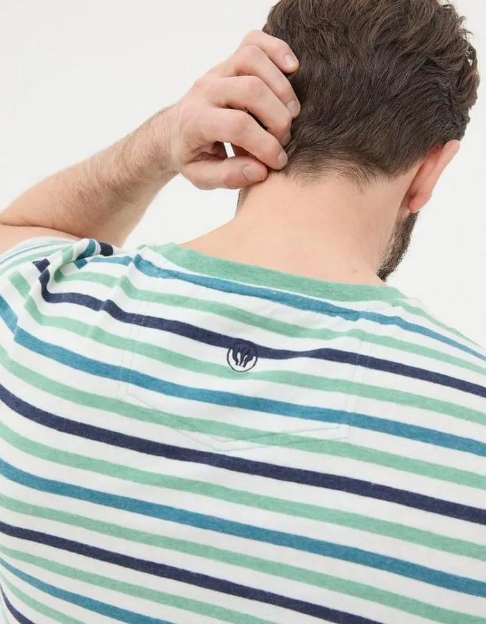 Men FatFace TShirts Falmouth Stripe Crew TShirt Natural White