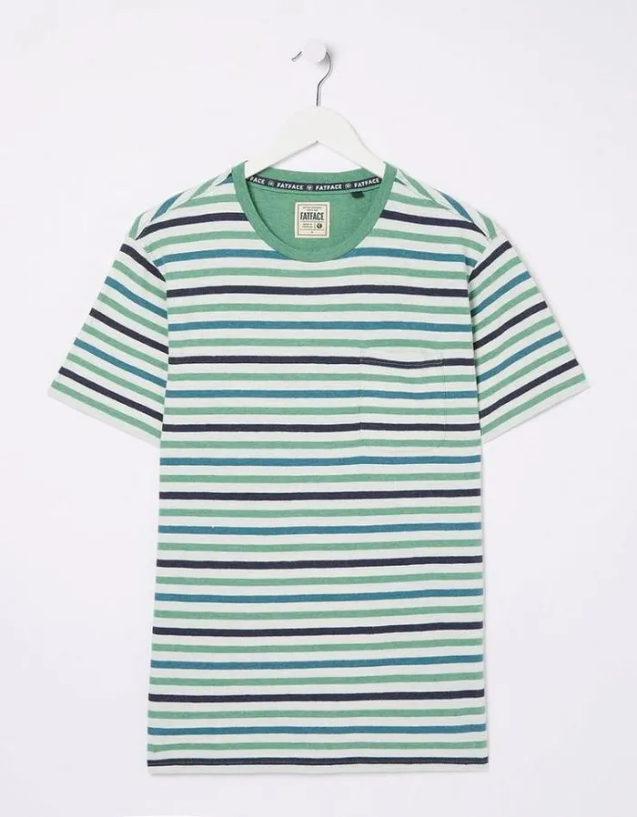 Men FatFace TShirts Falmouth Stripe Crew TShirt Natural White