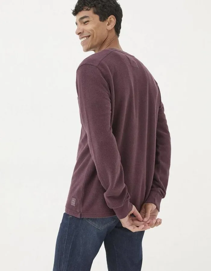 Men FatFace TShirts Southbourne Long Sleeve Henley Burgundy