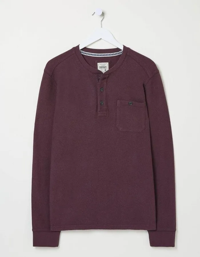Men FatFace TShirts Southbourne Long Sleeve Henley Burgundy