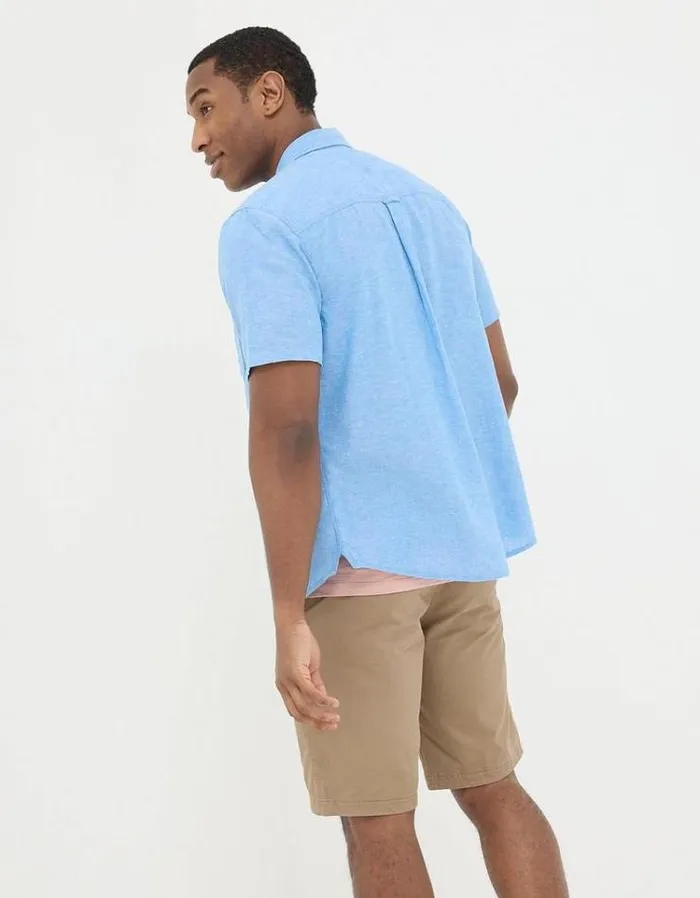 Men FatFace Vacation Shop Bugle Linen Cotton Shirt Bright Blue
