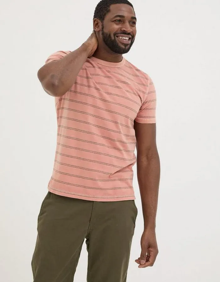Men FatFace Vacation Shop Ellesmere Stripe TShirt Light Orange