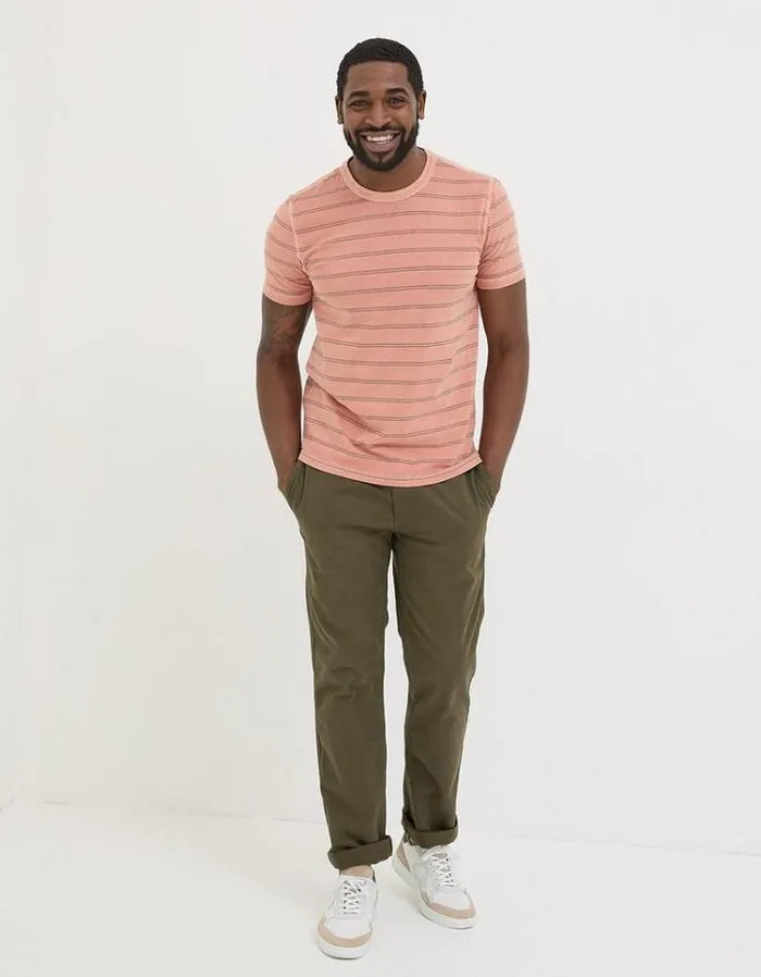 Men FatFace Vacation Shop Ellesmere Stripe TShirt Light Orange