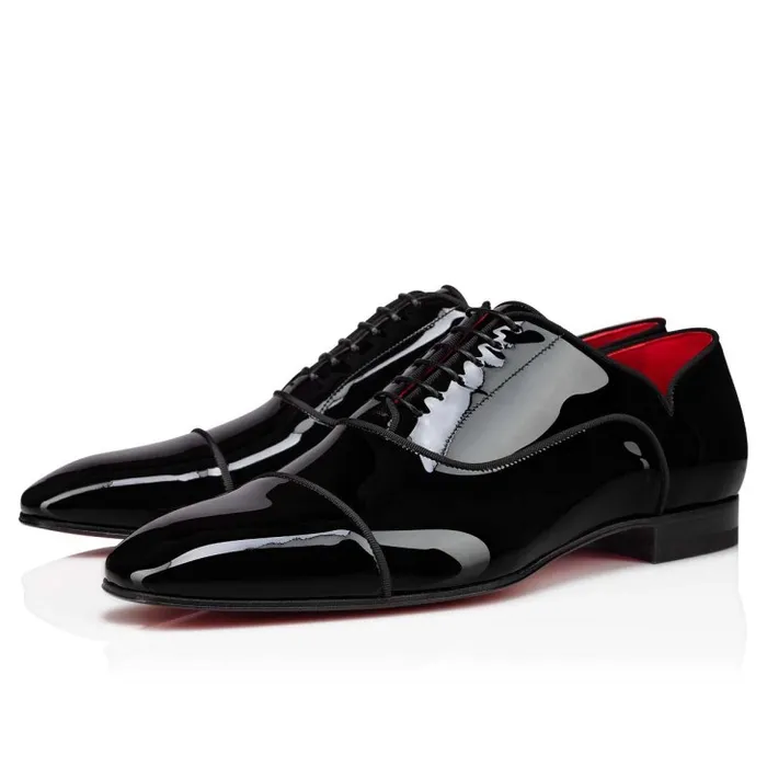 Men Greggy Chick Laceup Shoes 8211 Patent Calf Leather 8211 Black Christian Louboutin Buckles and Laceups