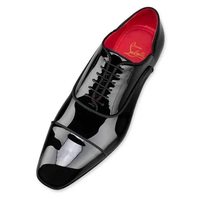 Men Greggy Chick Laceup Shoes 8211 Patent Calf Leather 8211 Black Christian Louboutin Buckles and Laceups