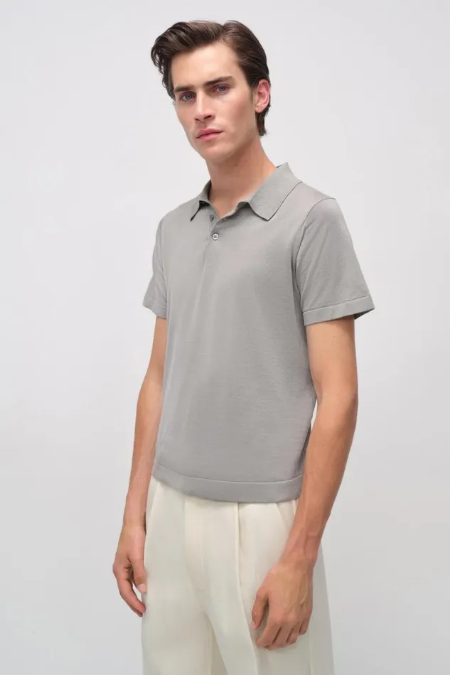 Men Knitwear Jonathan Simkhai Barron Polo Gray Polo Shirt Men Knitwear Jonathan Simkhai Barron Polo Gray Polo Shirt