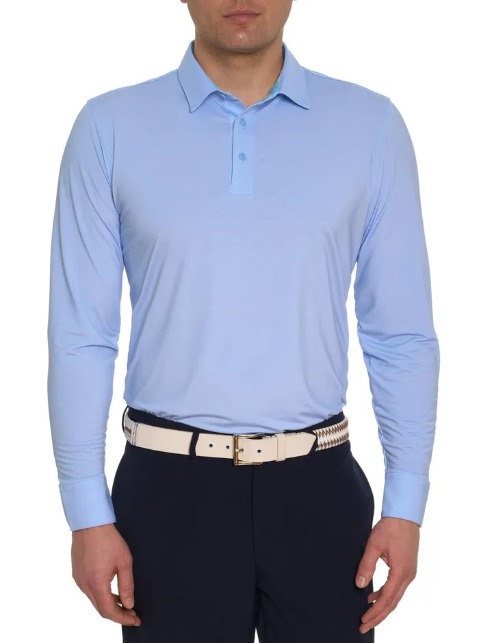 Men Long Sleeve Button Down Shirts Robert Graham ALASTOR LONG SLEEVE PERFORMANCE POLO Light Blue