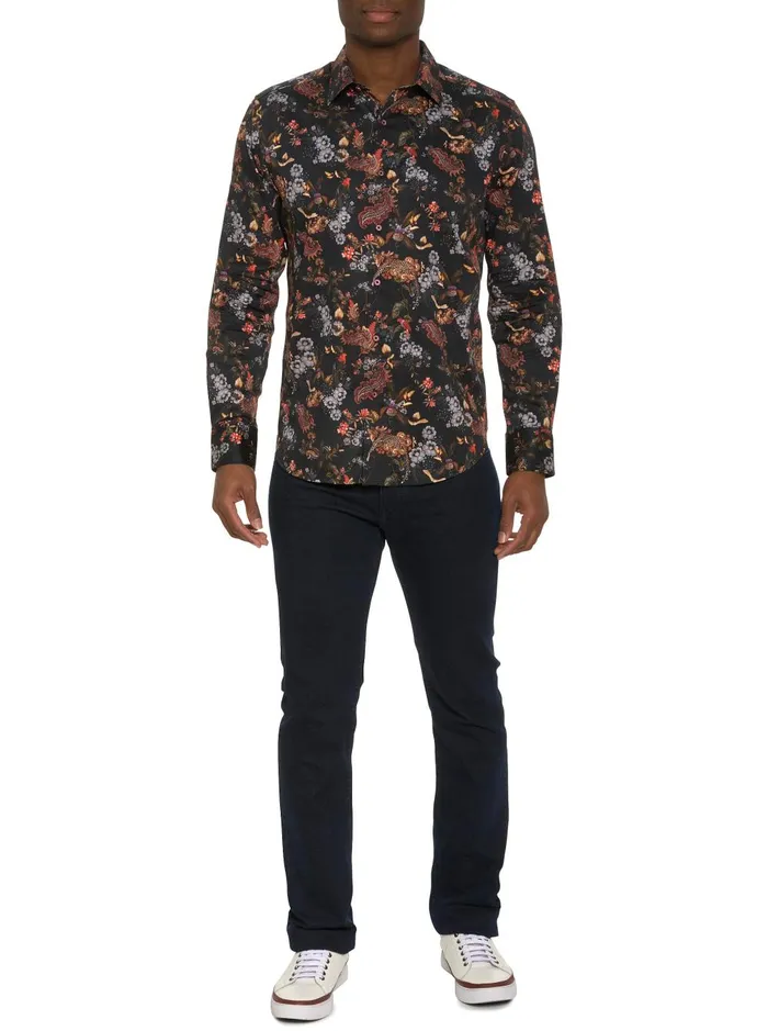 Men Long Sleeve Button Down Shirts Robert Graham THE LEO LONG SLEEVE BUTTON DOWN SHIRT Black
