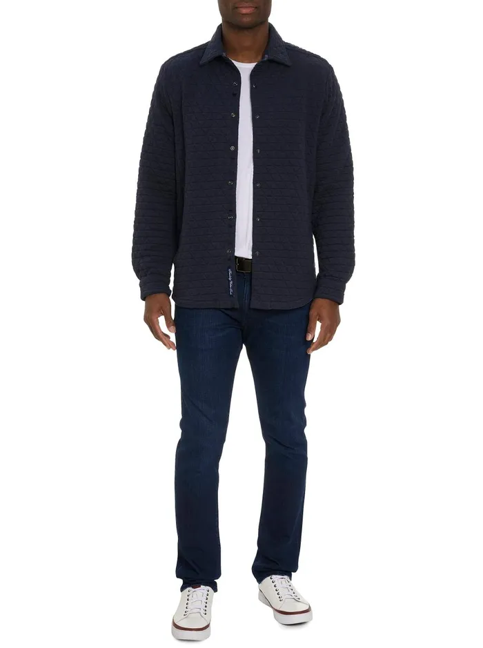 Men Long Sleeve Button Down Shirts Robert Graham TULANO LONG SLEEVE KNIT Navy