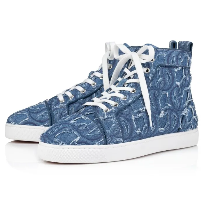 Men Louis HighTop Sneakers 8211 Denim Embroidered 8211 Denim Christian Louboutin Sneakers