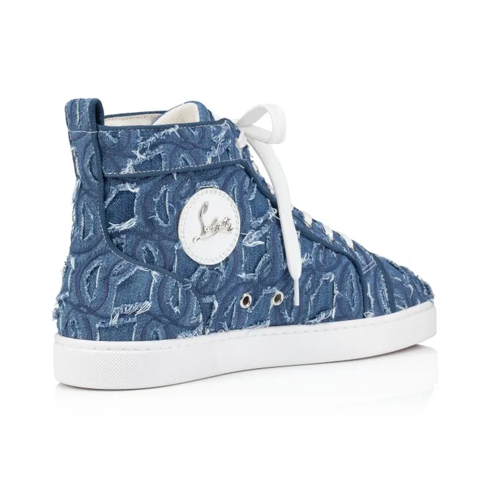 Men Louis HighTop Sneakers 8211 Denim Embroidered 8211 Denim Christian Louboutin Sneakers