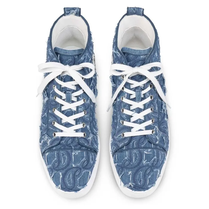 Men Louis HighTop Sneakers 8211 Denim Embroidered 8211 Denim Christian Louboutin Sneakers