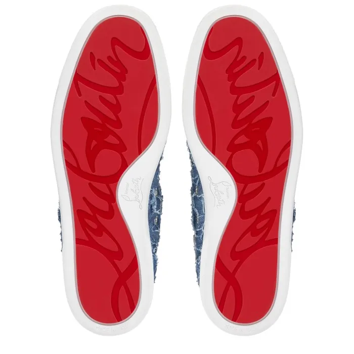 Men Louis HighTop Sneakers 8211 Denim Embroidered 8211 Denim Christian Louboutin Sneakers