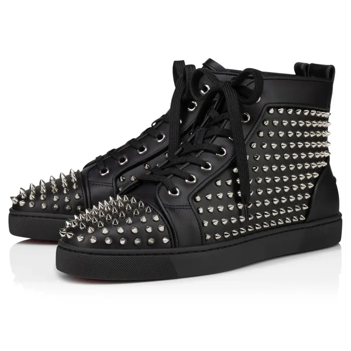 Men Louis Spikes HighTop Sneakers 8211 Calf Leather And Spikes 8211 Black Christian Louboutin Sneakers