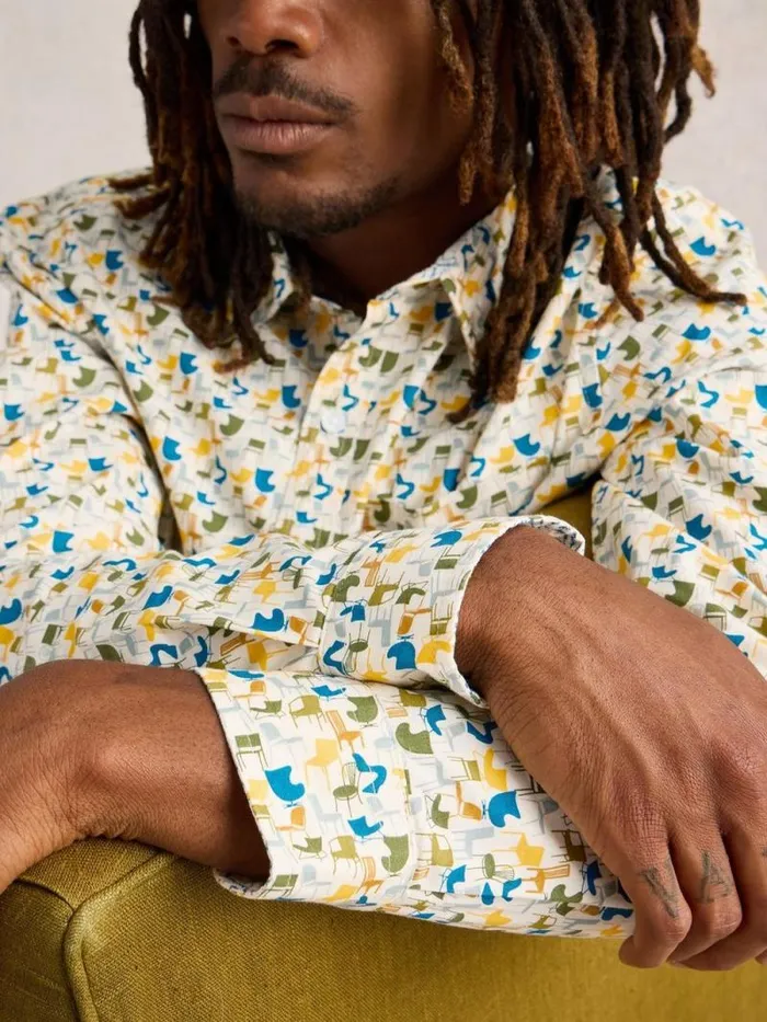 Men Multi Chair Printed Shirt White Multi White Stuff Shirts
