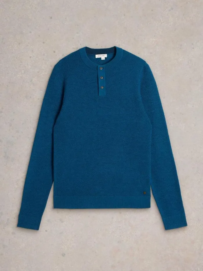 Men Newport Merino Wool Henley Mid Teal White Stuff Knitwear Men Newport Merino Wool Henley Mid Teal White Stuff Knitwear