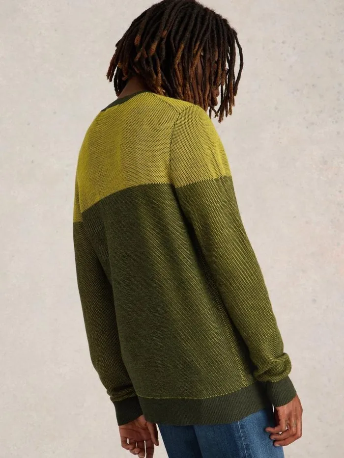 Men Newport Wool Merino Jacquard Crew Yellow Multi White Stuff Knitwear