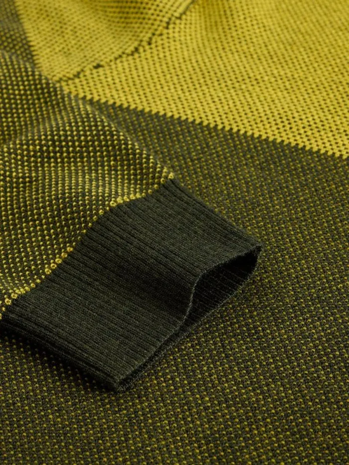 Men Newport Wool Merino Jacquard Crew Yellow Multi White Stuff Knitwear
