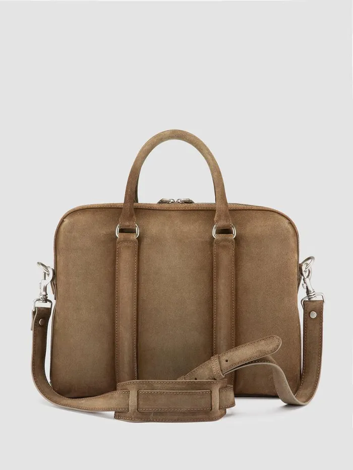Men Officine Creative Accessories QUENTIN 019 Taupe Suede Briefcase Men Officine Creative Accessories QUENTIN 019 Taupe Suede Briefcase