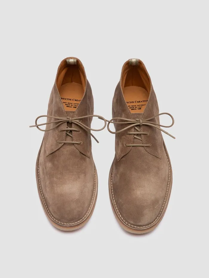 Men Officine Creative Footwear FLEXUS 005 Taupe Suede Chukka Boots
