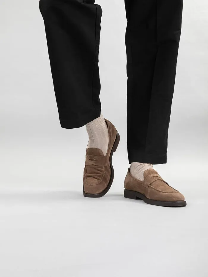 Men Officine Creative Footwear OPERA FLEXI 101 Brown Suede Penny Loafers Men Officine Creative Footwear OPERA FLEXI 101 Brown Suede Penny Loafers