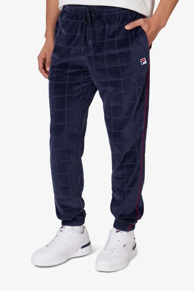 Men Pants and Shorts Fila Ivy League Velour Track Pant 431 Fila Navyfila Red
