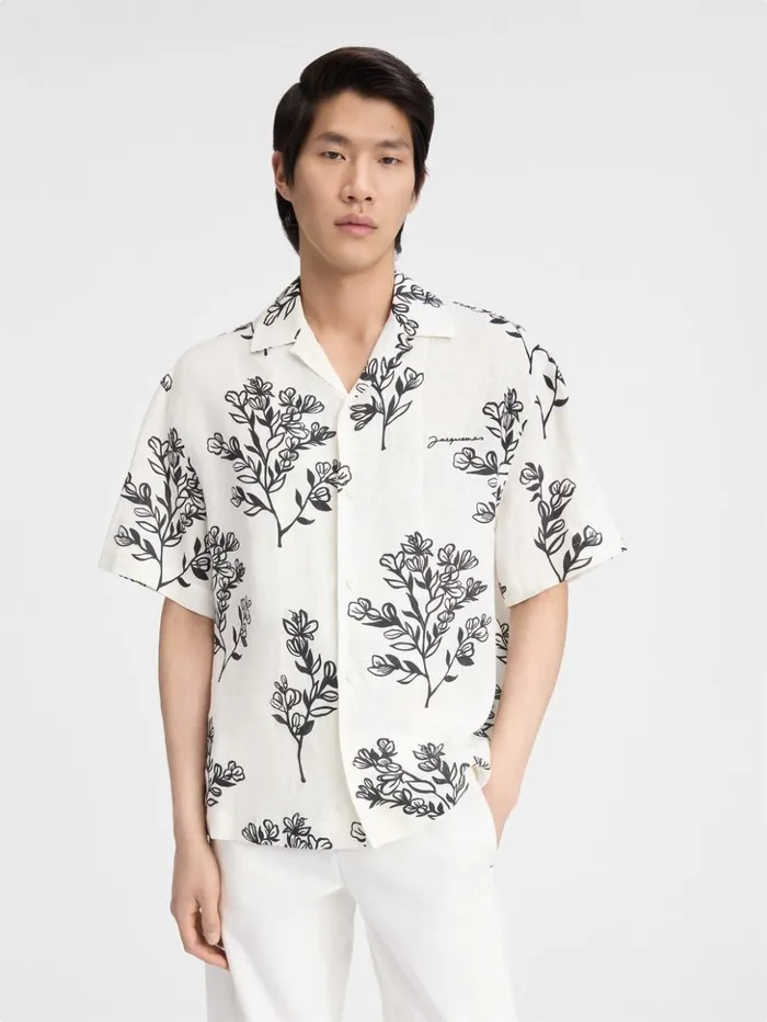 Men Shirts JACQUEMUS The Jean Shirt Print Black Flowers
