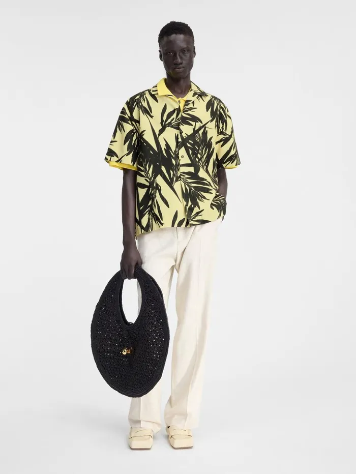 Men Shirts JACQUEMUS The Jean Shirt Print Foliage Black Yellow