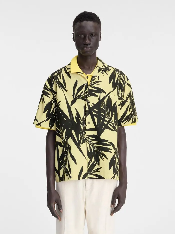 Men Shirts JACQUEMUS The Jean Shirt Print Foliage Black Yellow Men Shirts JACQUEMUS The Jean Shirt Print Foliage Black Yellow