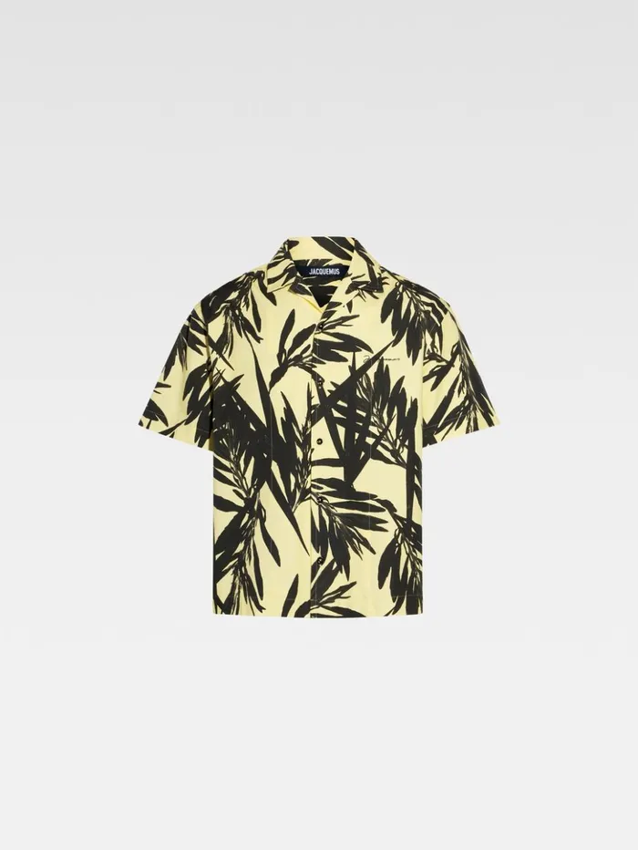 Men Shirts JACQUEMUS The Jean Shirt Print Foliage Black Yellow Men Shirts JACQUEMUS The Jean Shirt Print Foliage Black Yellow