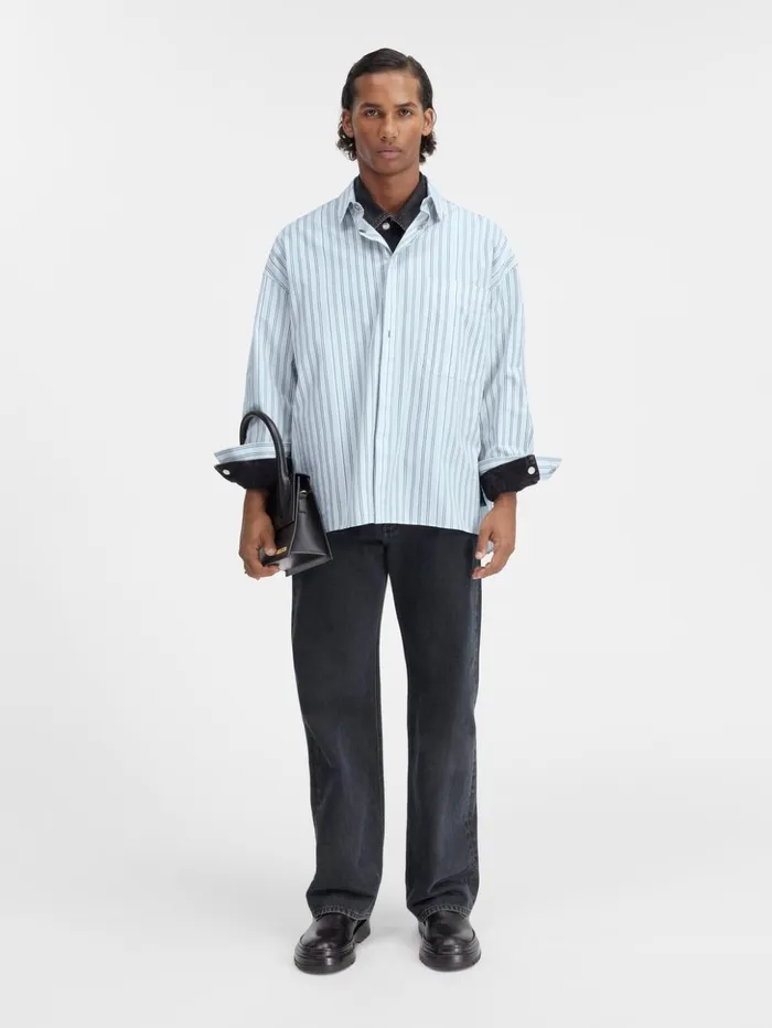 Men Shirts JACQUEMUS The Longsleeve Shirt Print Blue Stripes