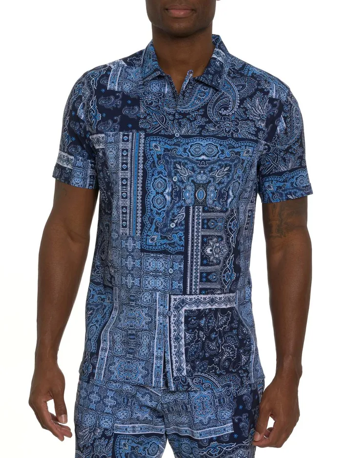 Men Short Sleeve Button Down Shirts Robert Graham THE GOTHAM SHORT SLEEVE BUTTON DOWN SHIRT Navy