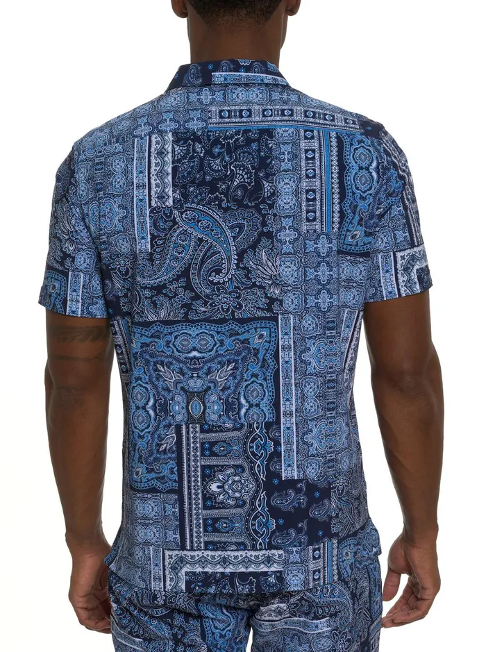 Men Short Sleeve Button Down Shirts Robert Graham THE GOTHAM SHORT SLEEVE BUTTON DOWN SHIRT Navy
