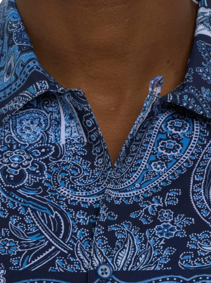 Men Short Sleeve Button Down Shirts Robert Graham THE GOTHAM SHORT SLEEVE BUTTON DOWN SHIRT Navy