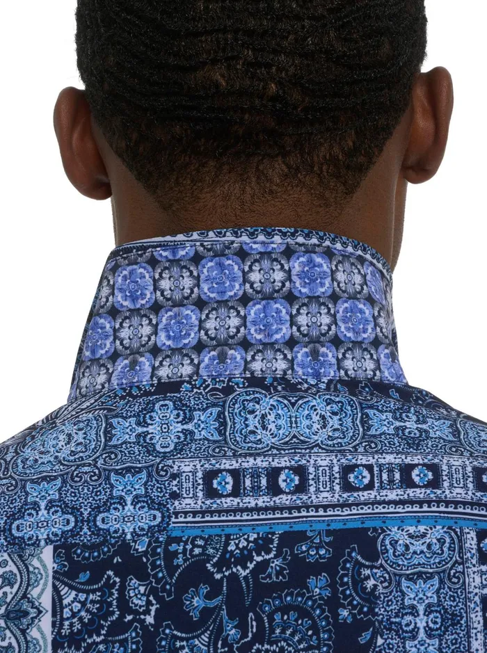 Men Short Sleeve Button Down Shirts Robert Graham THE GOTHAM SHORT SLEEVE BUTTON DOWN SHIRT Navy