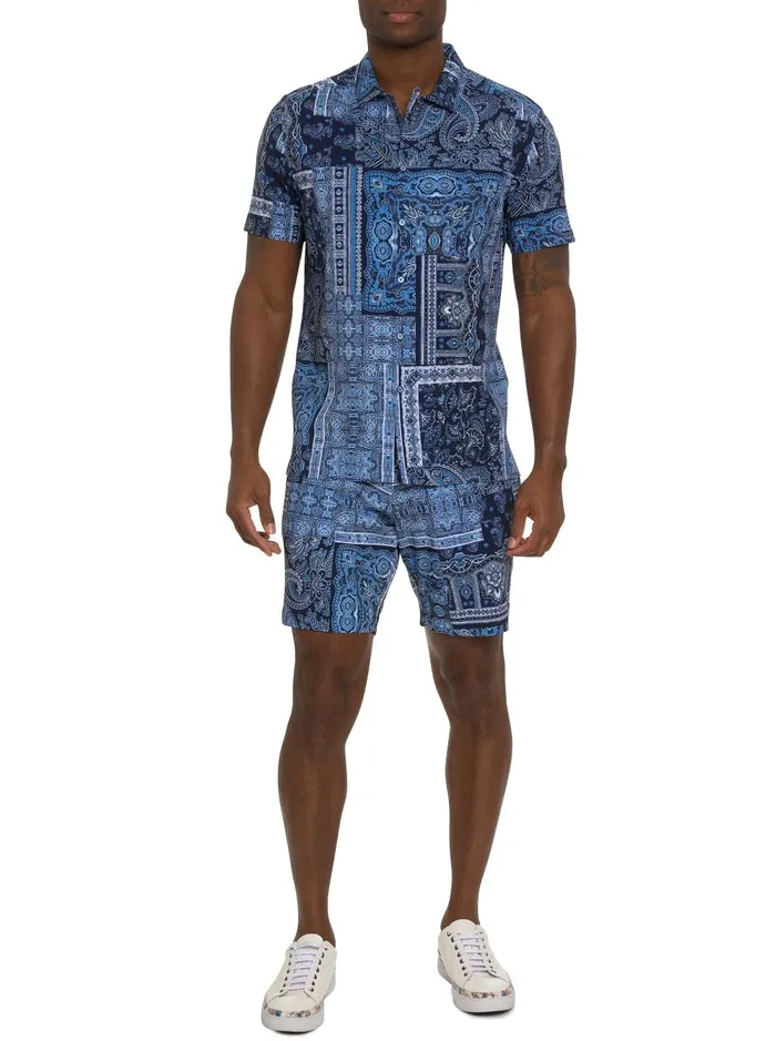 Men Short Sleeve Button Down Shirts Robert Graham THE GOTHAM SHORT SLEEVE BUTTON DOWN SHIRT Navy