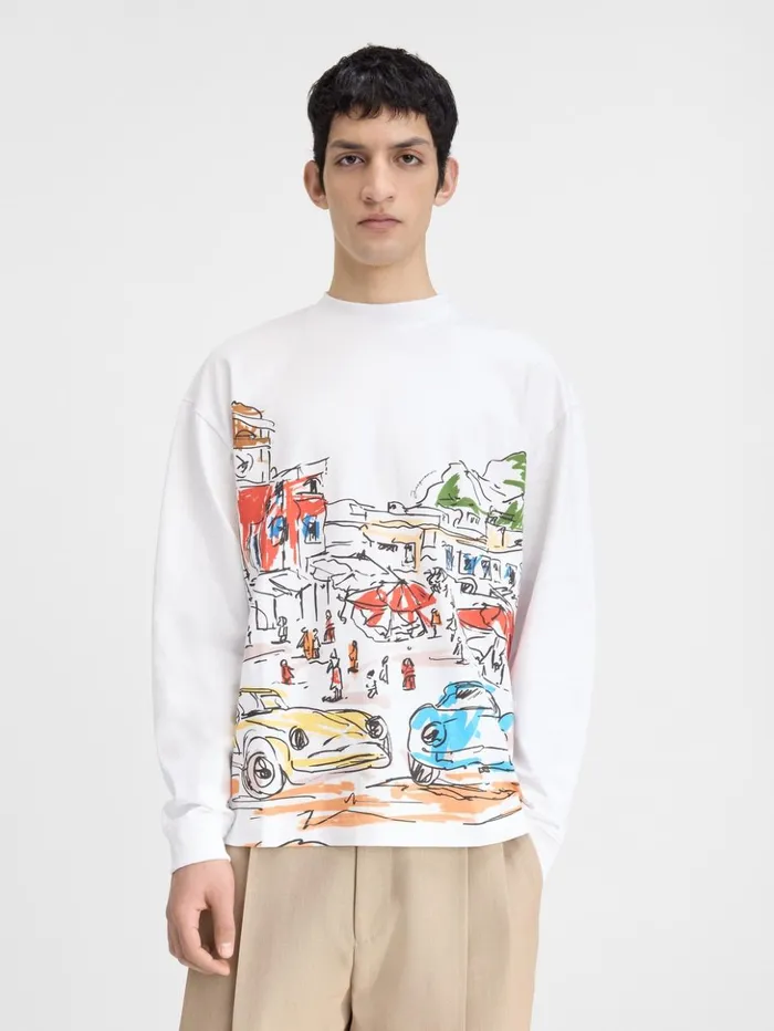 Men Tshirts JACQUEMUS The Largo Longsleeve Tshirt Print Capri Cars White