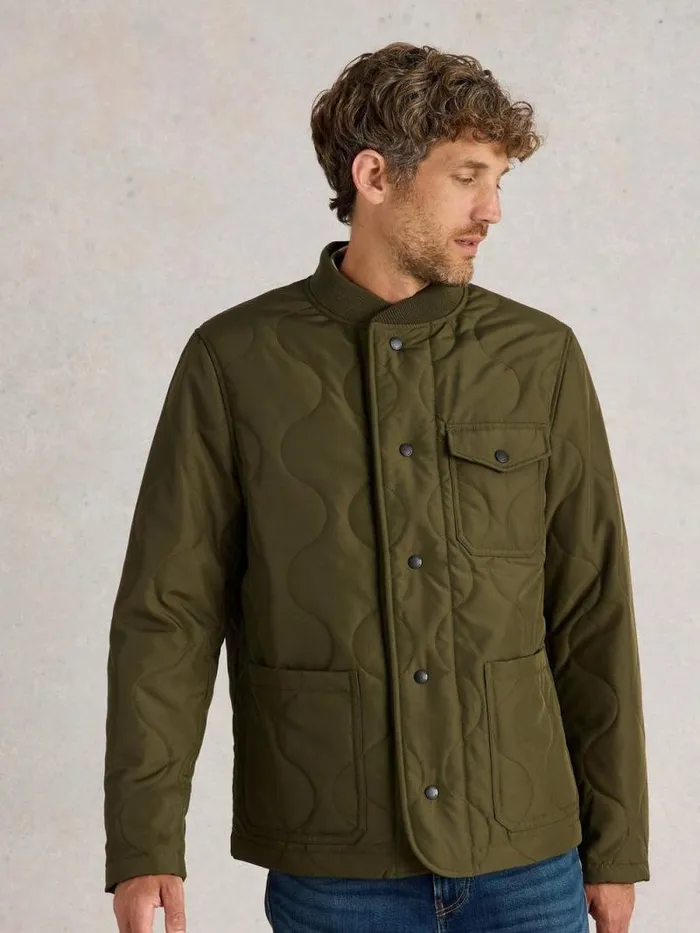 Men Tenby Quilted Jacket Khaki Green White Stuff Coats and Jackets