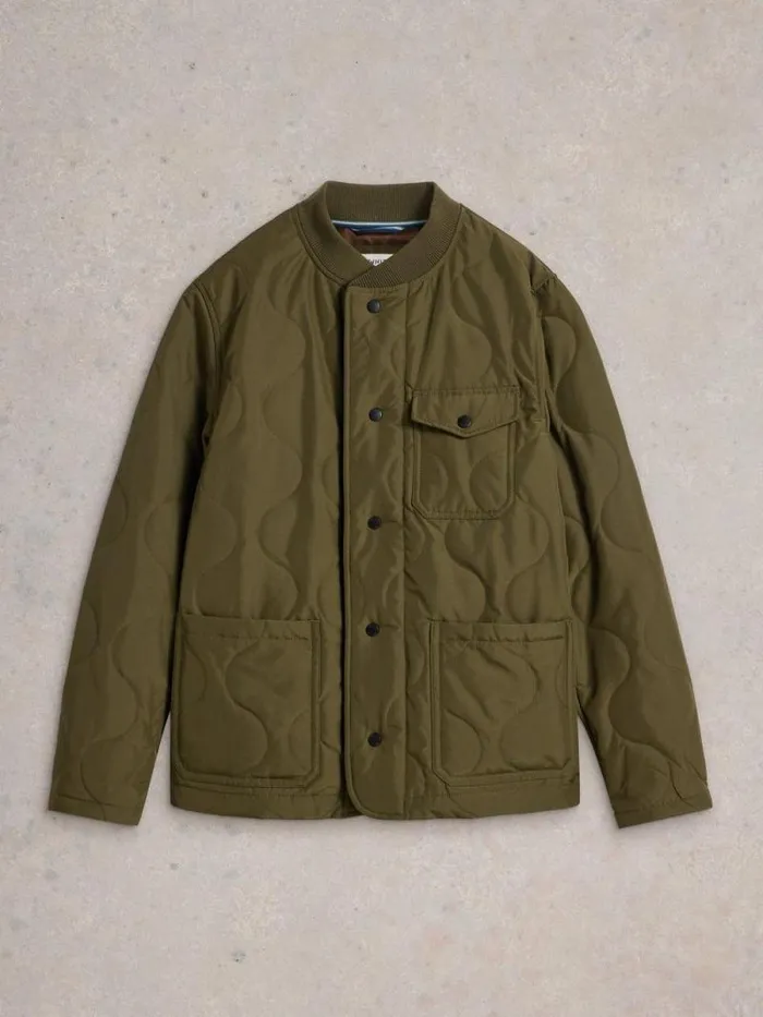 Men Tenby Quilted Jacket Khaki Green White Stuff Coats and Jackets