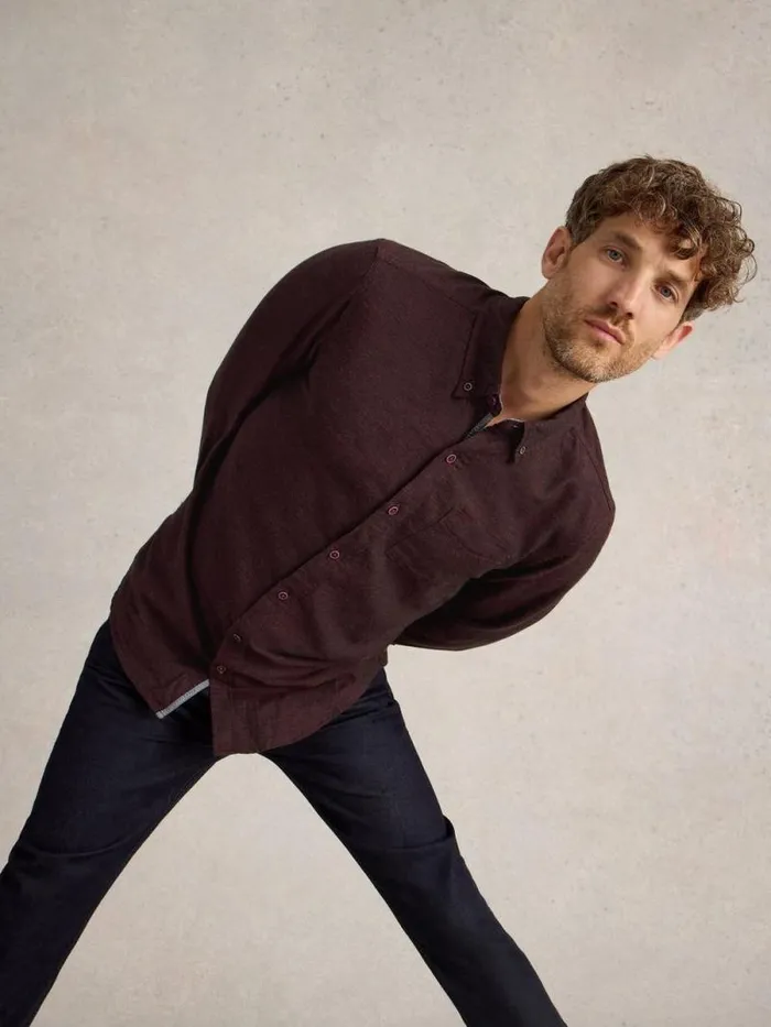 Men Textured Slub LS Shirt Dk Plum White Stuff Shirts