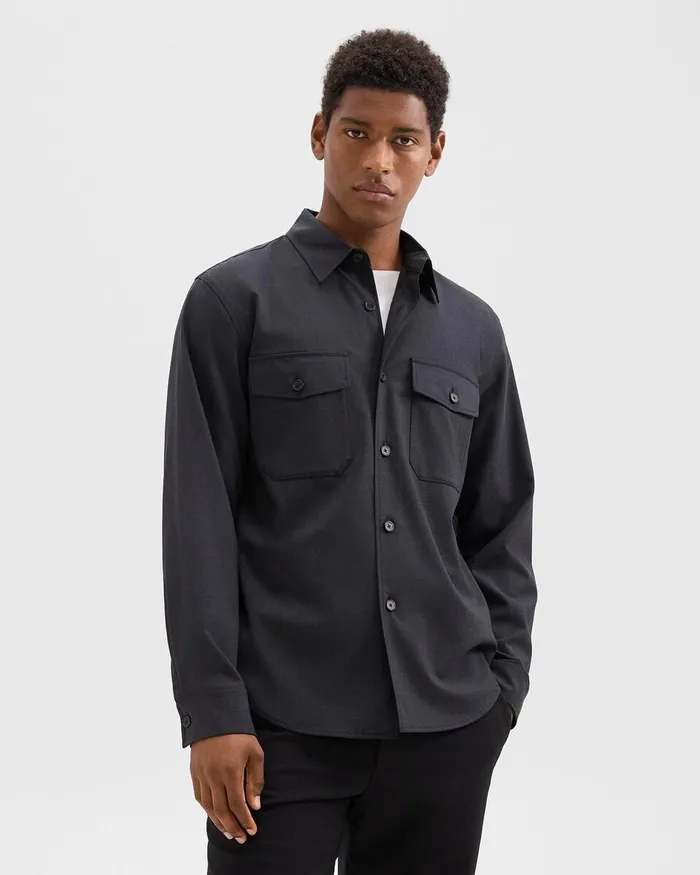 Men Theory Blazers Jackets Garvin Shirt Jacket In Stretch Wool Dark Charcoal