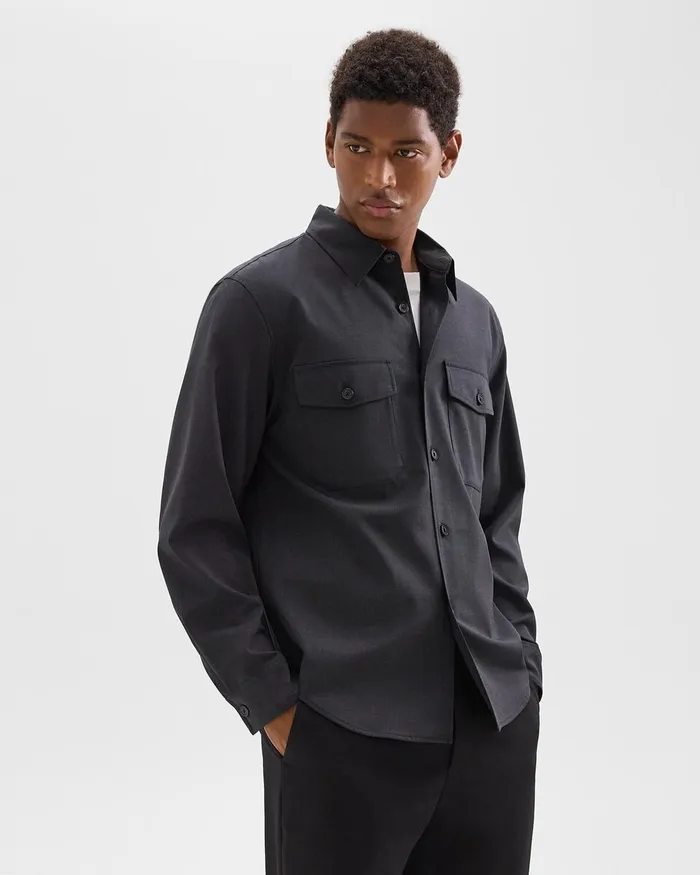 Men Theory Blazers Jackets Garvin Shirt Jacket In Stretch Wool Dark Charcoal