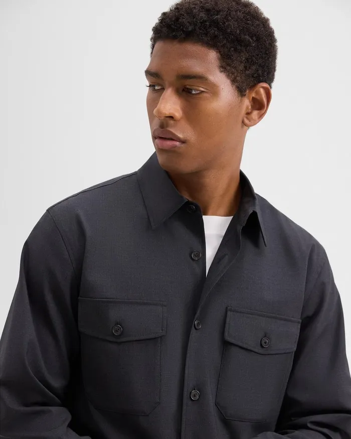 Men Theory Blazers Jackets Garvin Shirt Jacket In Stretch Wool Dark Charcoal