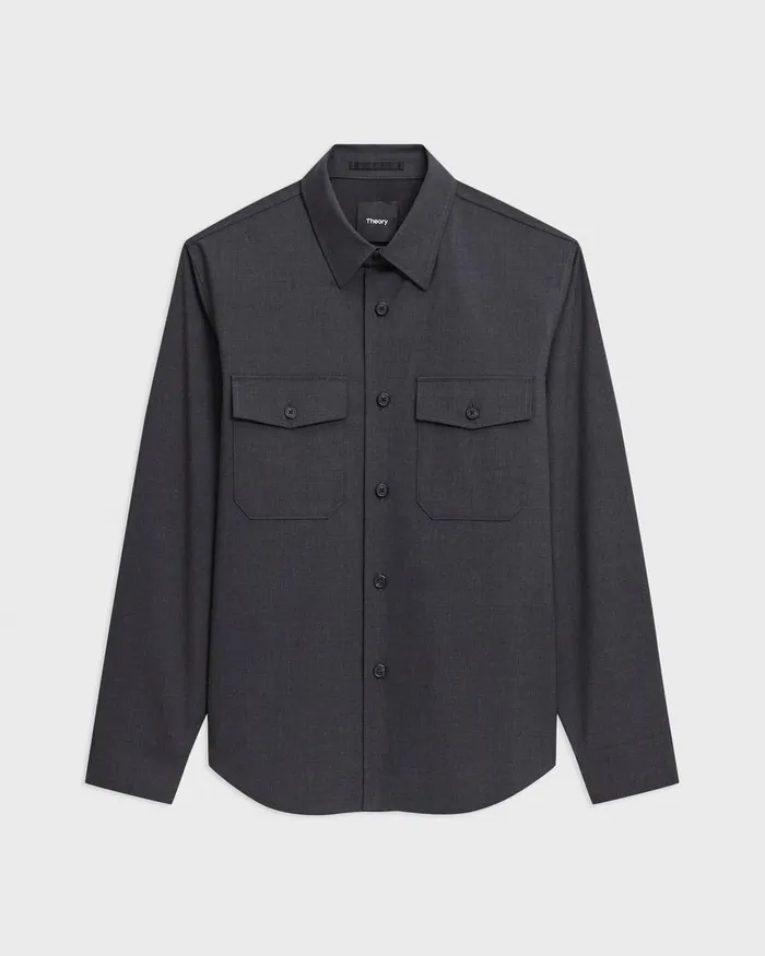 Men Theory Blazers Jackets Garvin Shirt Jacket In Stretch Wool Dark Charcoal